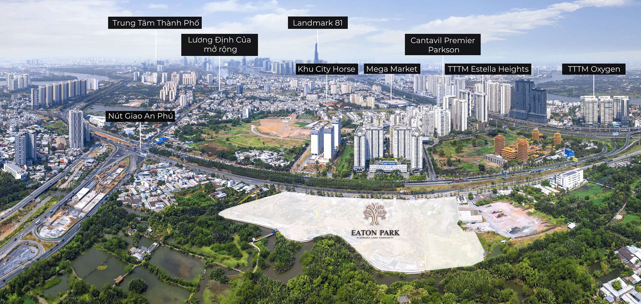 Eaton Park tọa lạc tại mặt tiền Đường Mai Chí Thọ, Phường An Phú, Quận 2, TP. Thủ Đức, TP Hồ Chí Minh.