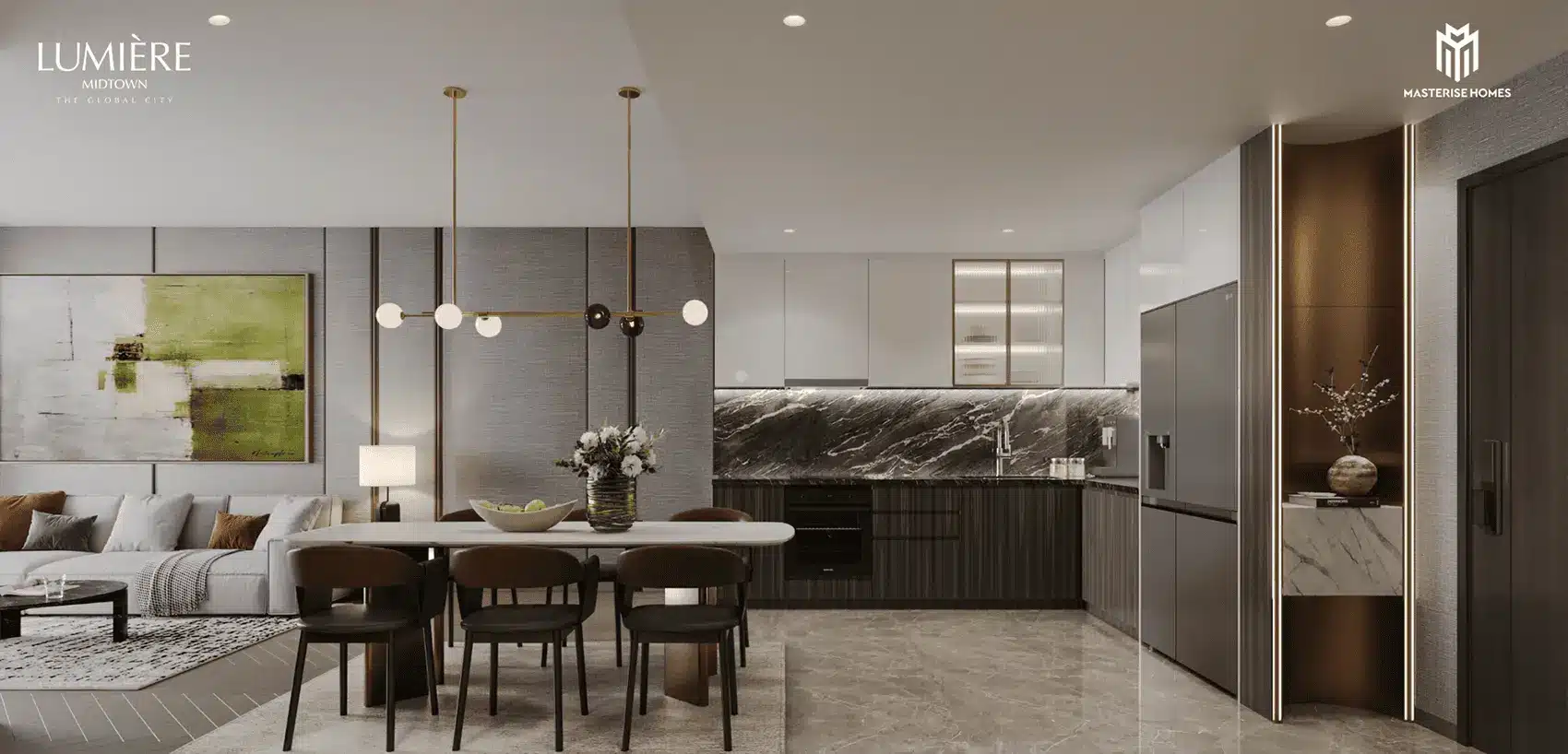 Không gian sống cao cấp tại LUMIÈRE Midtown, kết hợp tinh tế giữa kiến trúc hiện đại và thiên nhiên.