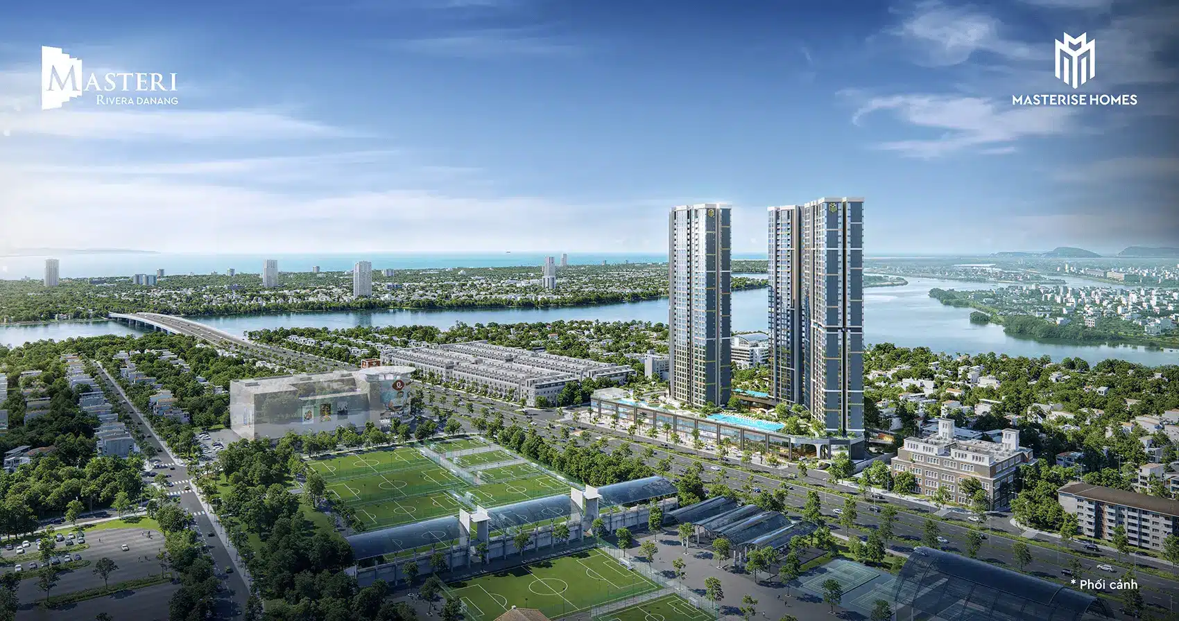 Phối cảnh Masteri Rivera Đà Nẵng với tầm nhìn hướng sông và tiện ích đa dạng.