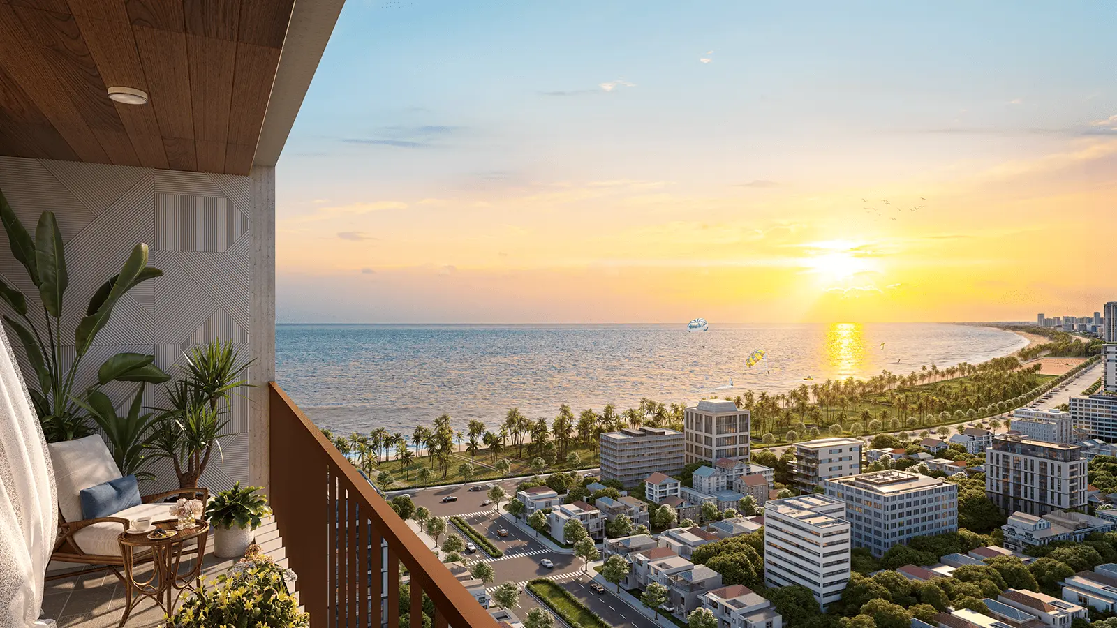 Tận hưởng vẻ đẹp biển Mỹ Khê từ ban công Sun Costa Residences Đà Nẵng.